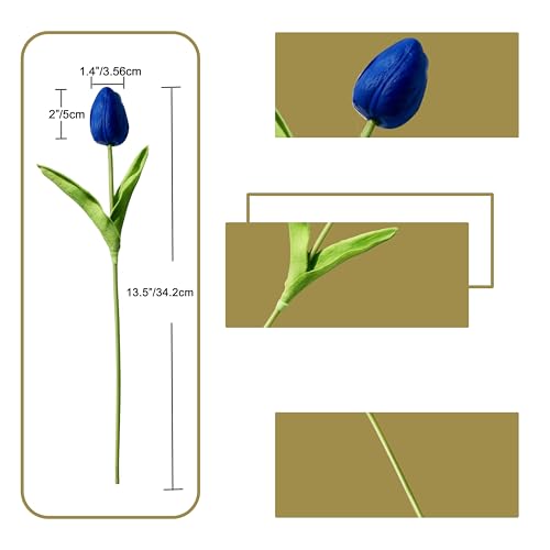 Image of ONLY ART Artificial Royal Blue Tulips 20 Pcs - 13.5 Inch PU Faux Flowers with Bendable Stems for Home Decor, Wedding Centerpieces, DIY Floral Arrangements, New Year and Valentine's Day