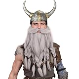 Honcloud Realistic - Novelty Viking Dwarf Pre-Styled Braided Fake Beard for Cosplay & Halloween(Gray)
