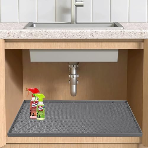 Mejores review On-line Mueble para fregadero de cocina disponible en línea para comprar. 35 Tapete de silicona WELOVEHOME para debajo del fregadero, 34 x 22 pulgadas, impermeable, protector de gabinete, diseño de borde elevado (Gris Oscuro)