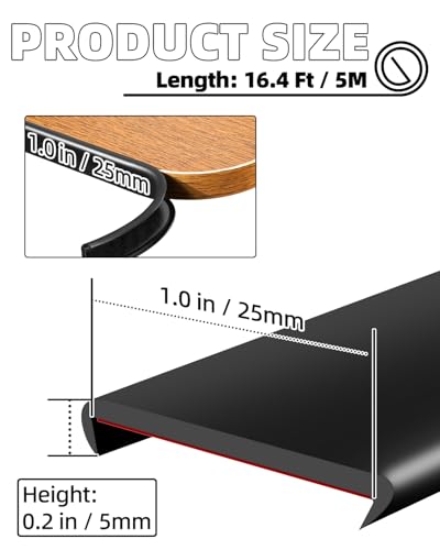 Image of U-Shape Black TPE Edge Banding 16.4Ft (W:1.0'' H:0.2'') | Self-Adhesive Flexible Edge Trim, Furniture Edge Protector & Countertop Molding