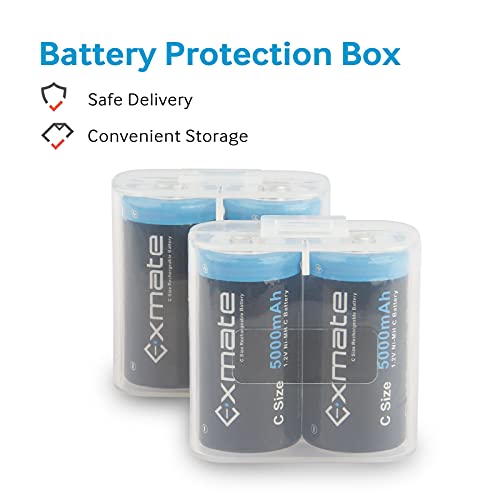 Exmate Rechargeable C Batteries, 5000Mah 1.2V Ni-Mh High Capacity C Size Battery With Box (4 Pack) #TOP5