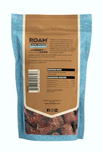 Image of ROAM Pet Treats Ossy Exotic Dog Topper - Single Protein, Sustainably Raised Ostrich Meat Dog Food Topper - Non-GMO Ostrich Dog Treat 4 Ounce