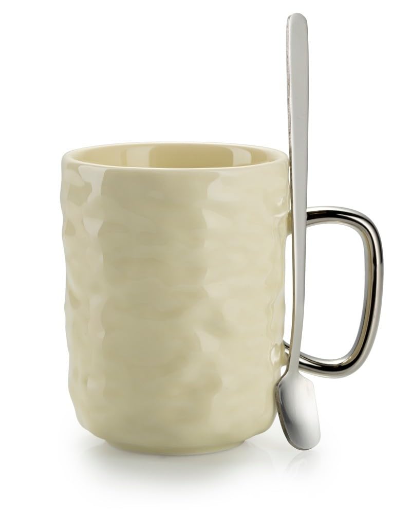 Service à café en céramique pour 4 personnes – Set avec théière, 4 tasses et plateau de service – Service à café en faïence crème – Idéal pour le service à café ou à thé