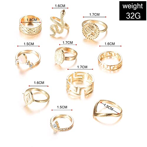Nicute Gold Finger Rings Rhinestone Ring Set Vintage Knuckle Stackable Rings For Women And Girls (10Pcs) #TOP5