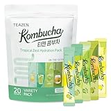 TEAZEN Kombucha Tea Tropical Zest Hydration Variety Pack - 20 Sticks, 5 Flavor (Lemon, Pineapple, Korean Plum, Shine Muscat, Green Mandarin-Lime)