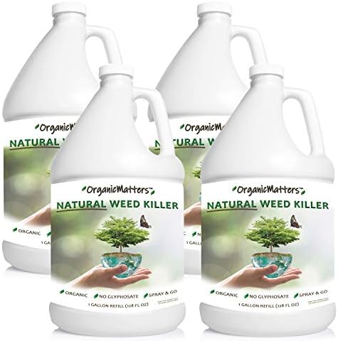OrganicMatters Natural Weed Killer Spray, No Glyphosate, People, Pets and Eco-Friendly, Results in Less Than 24-Hours (1-Case of 4 Gallon Refills)