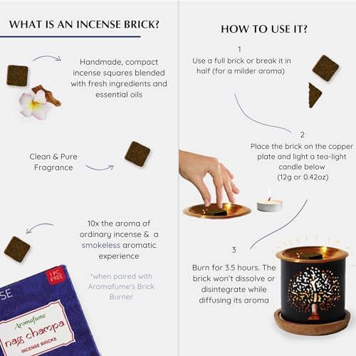 Nag Champa Incense Bricks (2 x 9 Bricks) & Tree of Life Exotic Incense Burner by Aromafume | Made with Sandalwood, Jasmine, Ylang Ylang & Champa flower | Natural, Low Smoke, Non toxic Incense Bricks