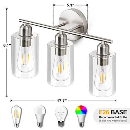 Seable Bathroom Light Fixtures Brushed Nickel 3 Light Bathroom Lights Over Mirror With Clear Glass Shade Brushed Nickel Modern Wall Sconces Vanity Light For Bathroom Ul Listed #TOP4