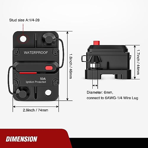 Nilight 50A Circuit Breaker Resettable 12-48V DC Manual Reset w/Copper Wire Lugs Surface Mount Overload Protection for Car Audio Sound Amplifier System RV Marine Boat Truck, 2 Years Warranty by Nilight - Image 7