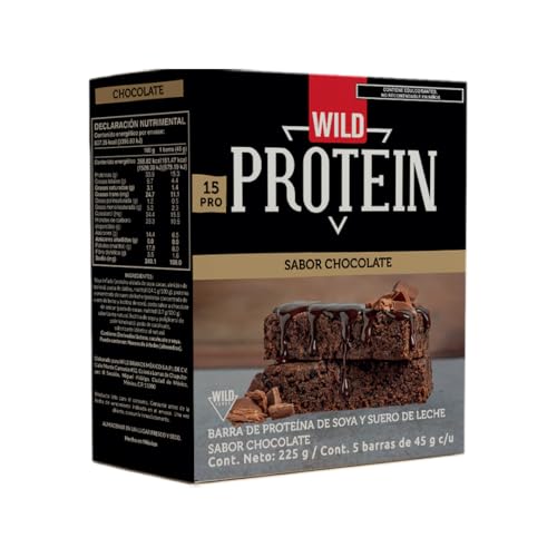 Listado de Barras los más recomendados. 39 Wild Protein | Barras altas en proteína | Sabor Chocolate | Pack de 5 unidades | 15 g de proteína | Sin azúcares ni grasa añadida | 45 g cada barra