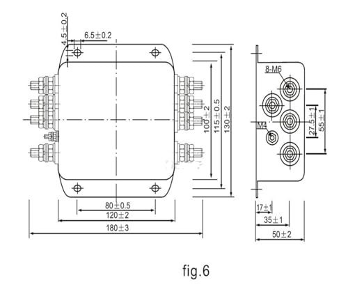 Filtre de puissance électromagnétique de précision triphasé DL-50EA3 50A pour installation 380V - 3