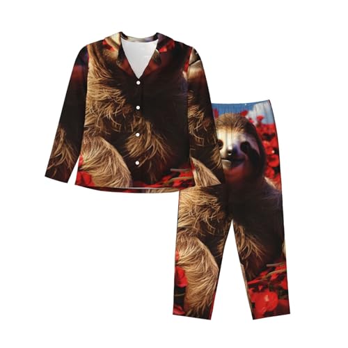 Pyjama 2 pièces doux pour femme ensemble de nuit boutonné noir grande taille XL au 3XL