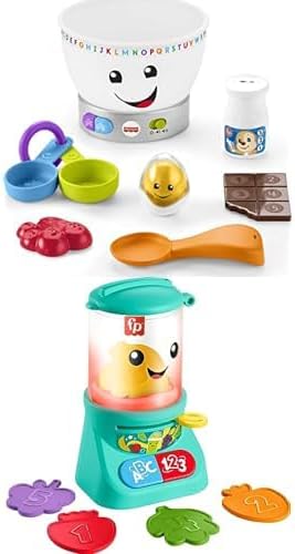 Paquete de Fisher-Price Laugh & Learn Baby Magic Color Mixing Bowl con música y luces de comida de simulación + conteo y colores licuadora de