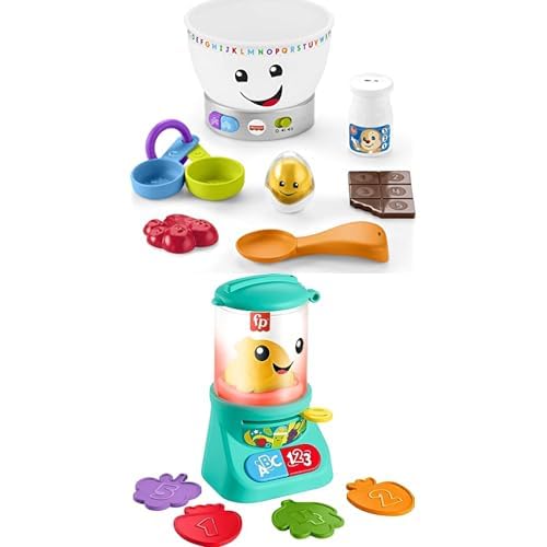Image of Bundle of Fisher-Price Laugh & Learn Baby Magic Color Mixing Bowl with Pretend Food Music & Lights + Counting & Colors Smoothie Maker Pretend Blender with Music & Lights for Ages 9+ Months