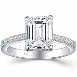 SHELOVES 3 Ct Emerald Cut Engagement Rings 5A CZ Fake Diamond Travel Engagement Ring 925 Sterling Silver Rings for Women Sz L 1/2