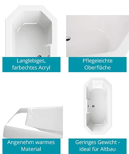 Calmwaters® Achteck Badewanne Komplettset 180 x 90 cm mit Wannenträger & Ablaufgarnitur, Acrylwanne Exclusive, Duowanne für Zwei, Badewannenset komplett 180x90, 8-Eck-Badewanne Weiß, 99000164 – Bild 3