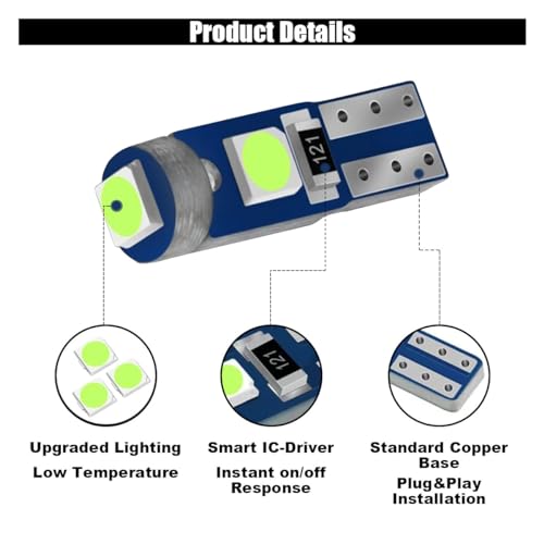 Image of GLSOWEE T5 LED Bulbs, 74 73 37 2721 LED Bulb 12 Volt Replacement, Green | 3030 SMD Bright Canbus Error-Free, Fit for Auto Car Gauge Cluster Dashboard Light Bulb Instrument Panel Indicator Lights Lamp