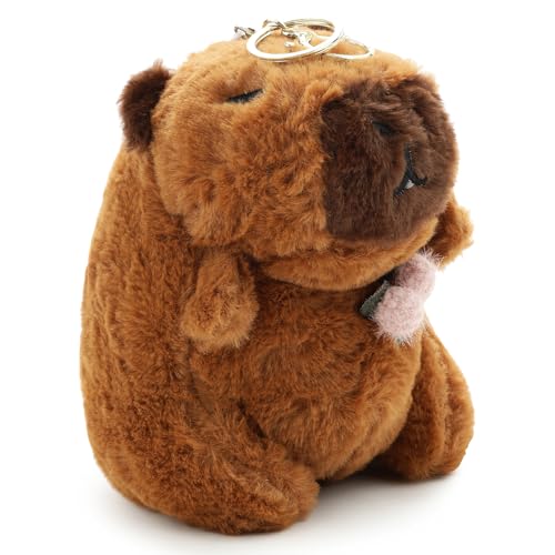 Image of 18 CM Cute Capybara Plush Keychain Soft Stuffed Animal Toy with Metal Key Ring, Kawaii Plush Bag Charm, Backpack Hanging Pendant, Car Keychain Gift for Kids, Girls, Boys & Adults