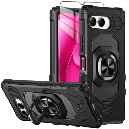 Mocotto for T-Mobile REVVL 8 Phone Case with Tempered Glass Screen Protector,Military Grade Heavy Duty Shockproof Protective Cover,with Ring Kickstand (Black)