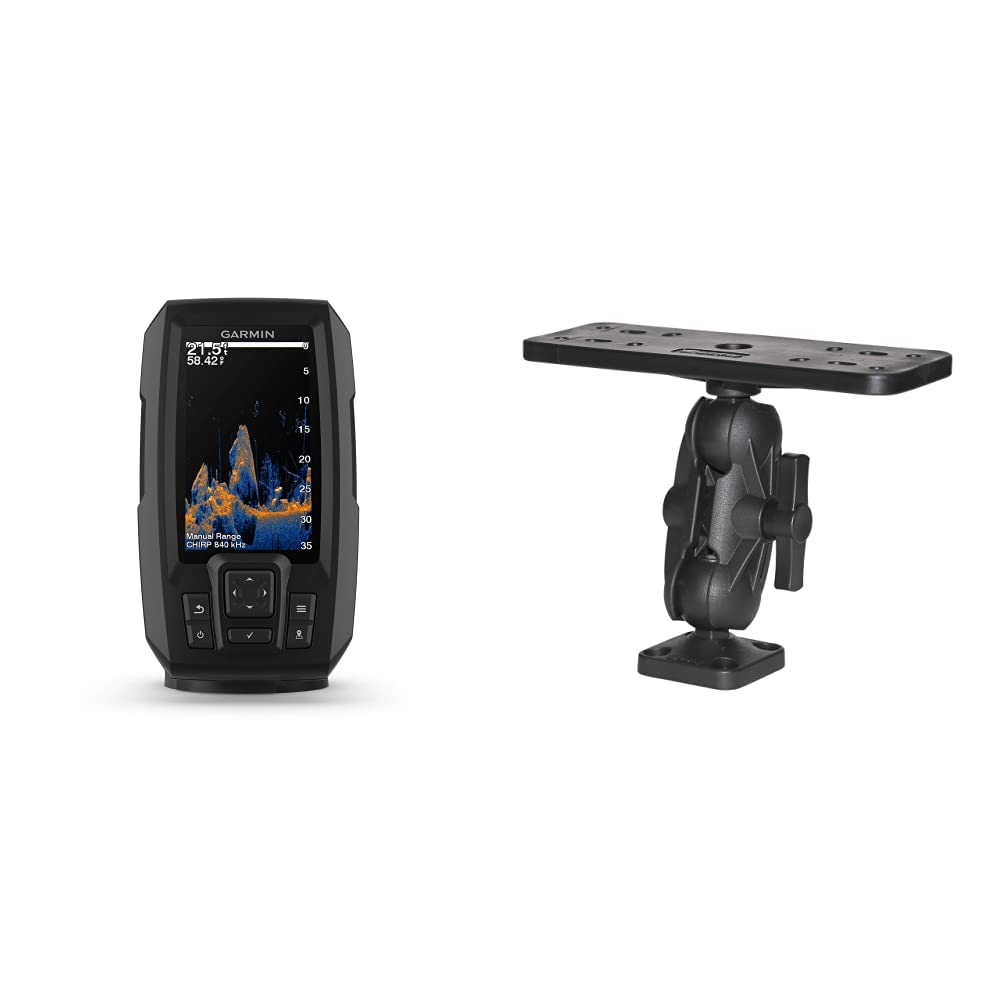 GarminStriker Vivid 4cv, Easy-to-Use 4-inch Color Fishfinder and Sonar Transducer & Scotty 0163 Ball-Mount Fish Finder and Universal Mounting Plate, Black, Large