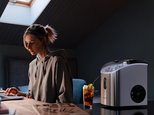 Ecozy Nugget Ice Maker Countertop - Chewable Pellet Ice Cubes, 33 Lbs Daily Output, Stainless Steel Housing, Self-Cleaning Ice Machine With Ice Bags For Parties, Kitchen, Bar, Office, Silver #TOP5