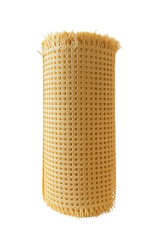 Image of A J Cane Store Plastic Cane Webbing for Caning Projects Natural Pre - Woven Open Mesh Cane - PE Rattan Cane Webbing Rattan Roll Cabinet Chair Size (18X48 inch)
