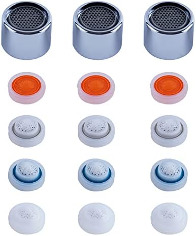 3 Pcs Faucet Aerator, Female Thread Kitchen Faucet Aerator Kitchen Sink Aerators, 1.2, 1.5, 1.8, 2.5 GPM Flow Restrictor Replacement Parts Bathroom, 15/16-Inch 22mm Female Thread-Chrome