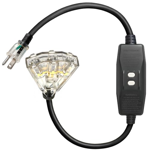Keroyal 3Ft Automatic GFCI Extension Cord Outdoor, 12/3 SJTW Heavy