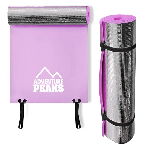 ADVENTURE PEAKS Foil Camping Mat - EVA Foam Yoga Mat with Silver Foil Layer, Waterproof Wipe Clean Surface, Insulated Design, Easy to Carry & Store - Perfect for Camping, Fishing & Exercise