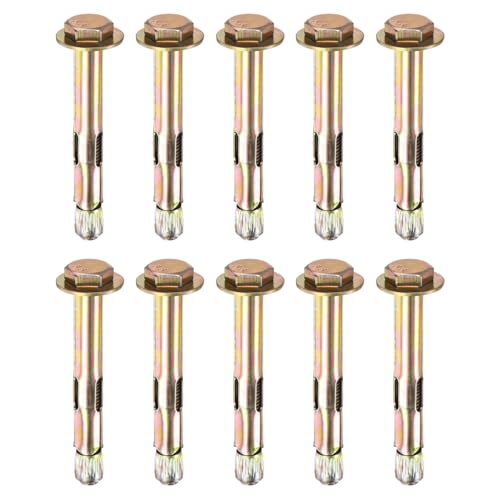 M METERXITY 10-Pack Hex Expansion Bolt, M8x70mm Colored Galvanized Iron-Carbon Steel External Hex Expansion Bolts, Anti-Corrosion Metal Bolt for Concrete/Dry Brick/Block Walls