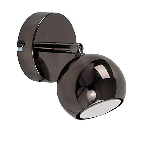 MiniSun Applique Murale ou Plafonnier, 1 Spot Rétro, Globe Oculaire en Chrome Foncé. Réglable, 50 watt GU10 (non fourni)