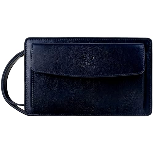 Time Resistance Leather Clutch for Men Organizer Wrist Bag Briefcase Handmade in Italy Gift Box Included