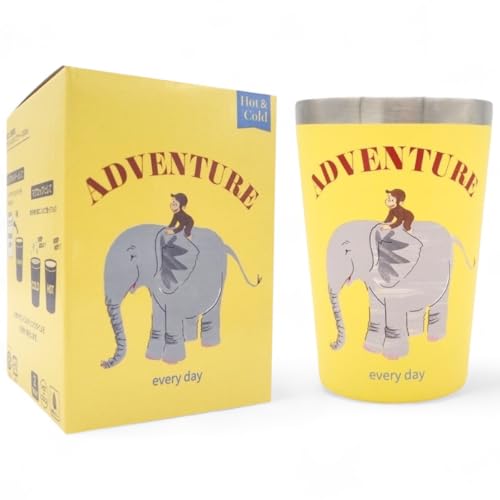 おさるのジョージ ステンレスタンブラー 450ml コンビニコーヒーがそのまま入る コンビニコーヒー タンブラー おしゃれ 真空断熱 マグカップ コップ (アニマル イエロー)