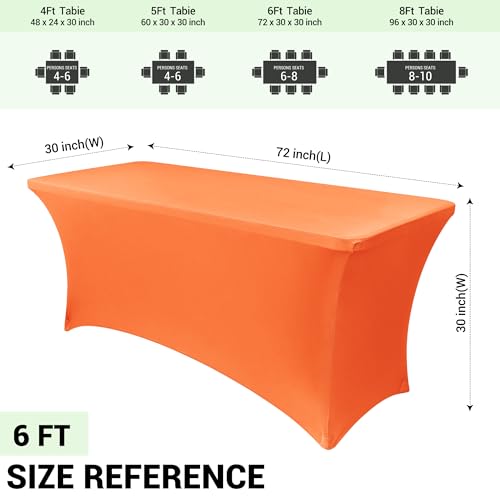 Image of Obstal 6ft Stretch Spandex Table Cover for Standard Folding Tables - Universal Rectangular Fitted Tablecloth Protector for Wedding, Banquet and Party, 72L x 30W x 30H Inches, Orange, 2pc