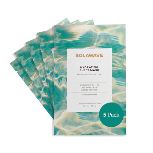 Solawave Hydrating Sheet Mask, Anti Aging Face Mask with Niacinamide, Hydrating Face Mask with Hyaluronic Acid, Moisturizing Face Masks (5 Pack)