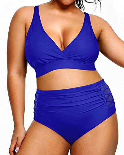Yonique Womens Plus Size Bikini High Waisted Swimsuits Two Piece Bathing Suits Tummy Control Swimwear Royal Blue 18Plus #TOP3