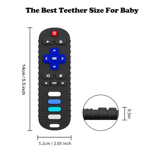 ERSIHUA 2-Pack Silicone Baby Teething Toys, TV Remote Teethers for 6-12-18 Months Infant, Fire Remote Shape Toddlers Silicone Teethers for Boys and Girls Sensory Toy(Black+Blue)