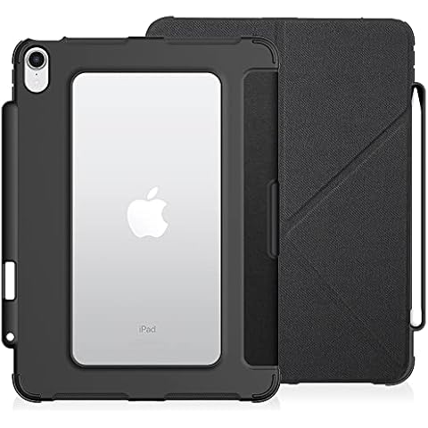 KHOMO Hybrid Slim Case for iPad Air 5th Generation (2022) / iPad Air 4th Generation (2020) 10.9 Inch - [Built-in Pencil Holder] Cover with Clear Transparent Back Shell - Black Cover