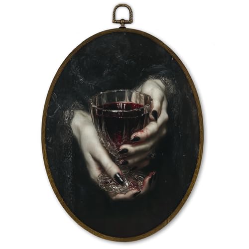 cvjutf Gothic Dark Academia Vampire Wall Art Decor Framed, Vintage Witchy Whimsy Goth Oval Wall Decor Aesthetic, Moody Spooky Horror Halloween Canvas Prints Art for Home Bedroom Living Room, 8.7x11.3Inch