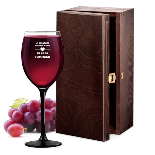 Maverton Calice da vino Onyx - 330 ml - in vetro - incisione personalizzata - ideale per vino rosso e bianco - pensiero perfetto per marito - regalo di compleanno unico per uomo - bicchiere di vino