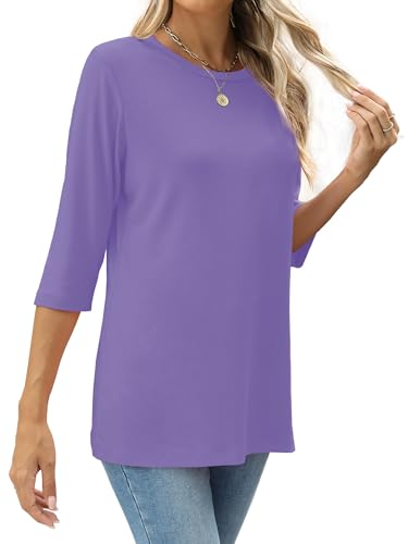 Image of JomeDesign Womens Tops 3 /4 Sleeve Shirts Round Neck Loose Casual Blouses