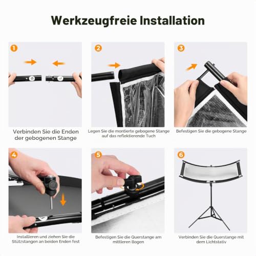K&F CONCEPT 100x45cm U-Typ Gebogener Reflektore mit 1.5m Ständer&Tasche – Ansicht 6