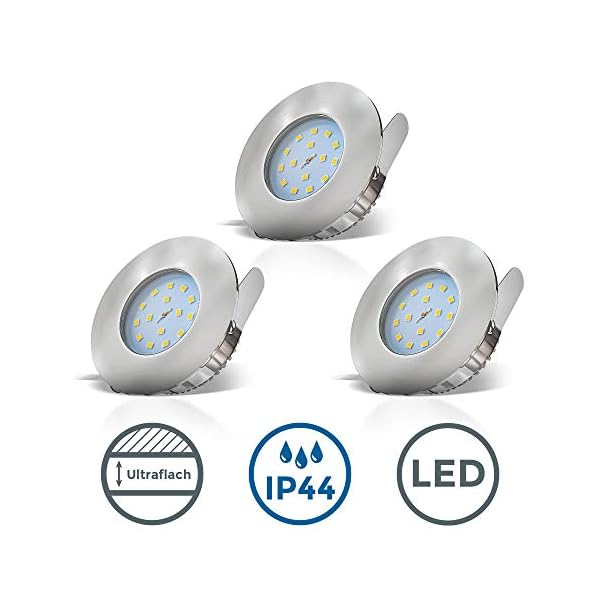 B.K.Licht - 3er Set LED Einbaustrahler flach für das Badezimmer - Bad Feuchtraumleuchte LED - 3x5W LED - 30mm ultraflach – Bild 3