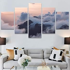 SIGNWIN 5 Panel Canvas Wall Art Foggy Mountains...