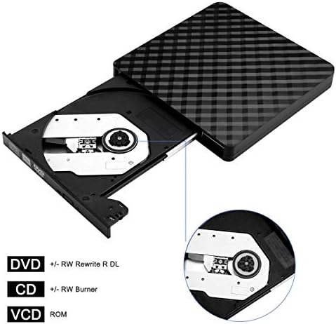 WSNDY External CD DVD Drive, USB 3.0 Portable CD DVD +/-Rw Drive Reader, DVD/CD ROM Burner Rewriter, Slim Optical DVD Drive for Laptop PC Windows10/8/7/ Vista/XP/Mac OS and Linux