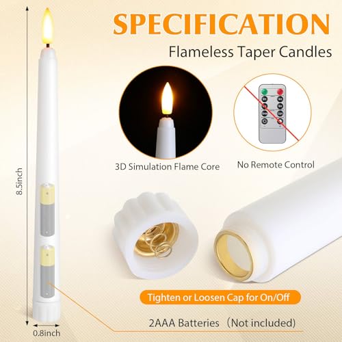 Image of Baquler 50 Pcs 8.5 Inch Flameless Taper Candles Battery Operated Taper Candles Bulk LED Flickering White Candlesticks for Wedding Church Table Centerpiece Halloween Christmas Party Decor