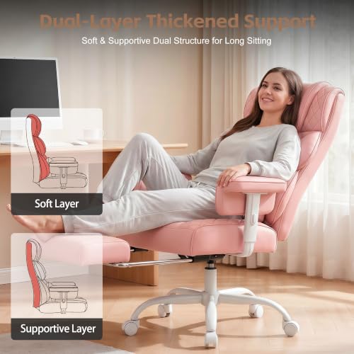 Image of Vonesse Big and Tall Office Chair, Desk Chair with Soft Adjustable Armrests, Ergonomic High Back Gaming Chair with Lumbar Support, Executive Computer Chairs with Footrest (PU Leather, Pink)