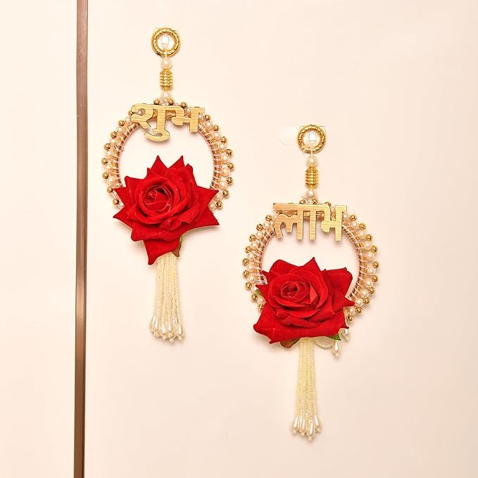 Décoration Diwali Toran Shubh Labh Rose : Suspension Porte et Mur Salon - Lot de 2