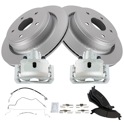 Image of TRQ Rear Brake Pad & Rotor Kit Semi-Metallic Premium G-Coated Compatible with 2009-2010 Dodge Ram 1500