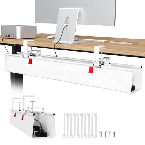 Univivi No Drill Under Desk Cable Management Tray, 36' Cord Organizer for Table, Clamp/Screw Mount Desk Cable Management, Premium Fabric Cable Management Tray for Office, Home